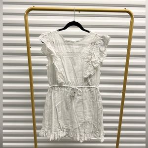 Blueivy White Dress Large Flutter Sleeve Cinched Waist Back Tie